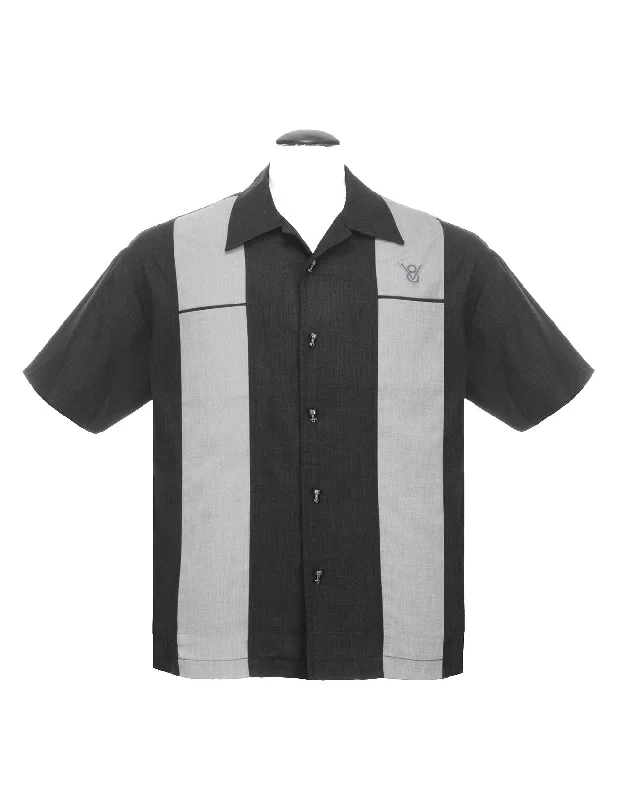 Classy Piston Bowling Shirt in Black/Silver Tough Men's Tactical