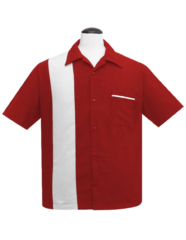 PopCheck Single Panel Bowling Shirt in Red/White Tough Men's Military