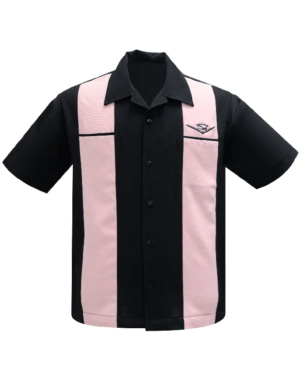 Classic Cruising Bowling Shirt in Black/Pink Relaxed Men's Beach