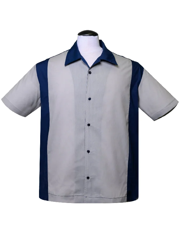 Poly Cotton Garage Shirt in Navy/Silver Refined Men's European