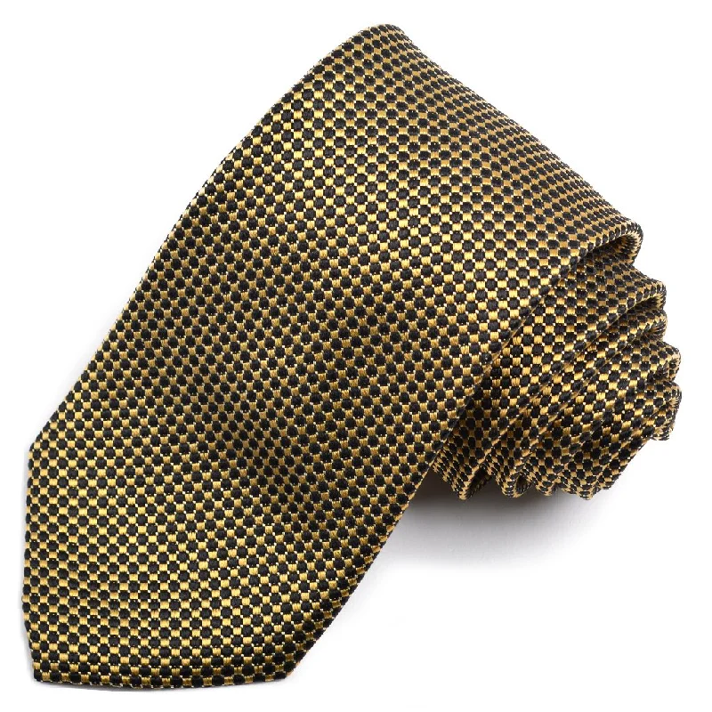 Black and Gold Mini Dot Woven Silk Jacquard Tie by Dion Neckwear Polished Men's Silk