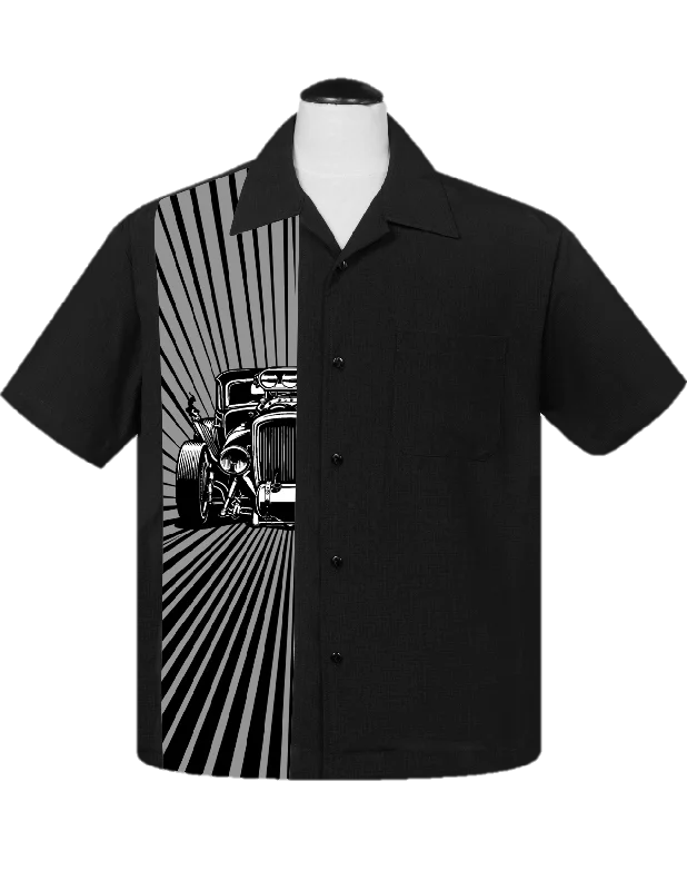 Hot Rod Burst Bowling Shirt in Black Organic