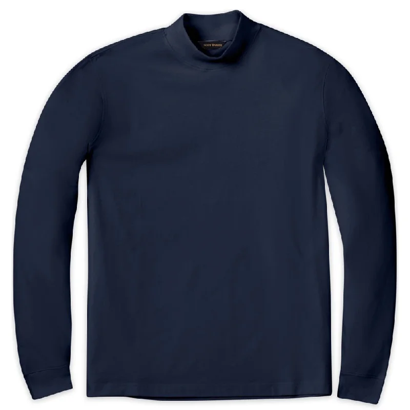 Peruvian Pima Cotton Mock Turtleneck in Midnight by Scott Barber Youthful Men's Pop