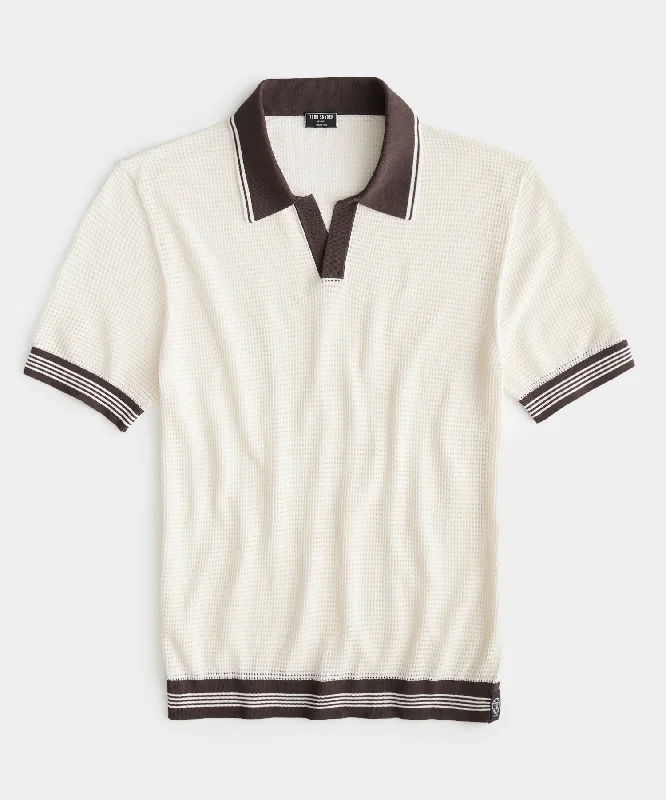 TODD SNYDER TIPPED COTTON-NYLON MESH POLO IN BISQUE Refined Men's European