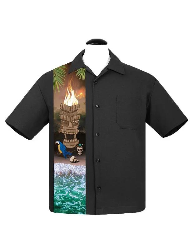 Cursed Island Bowling Shirt in Black Laid