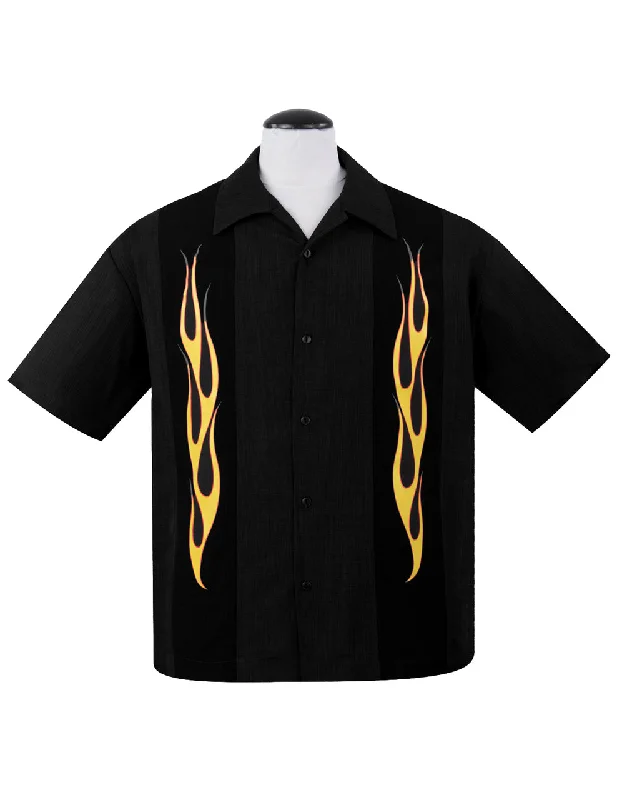 Flame N Hot Bowling Shirt in Black/Orange Traditional Men's Country