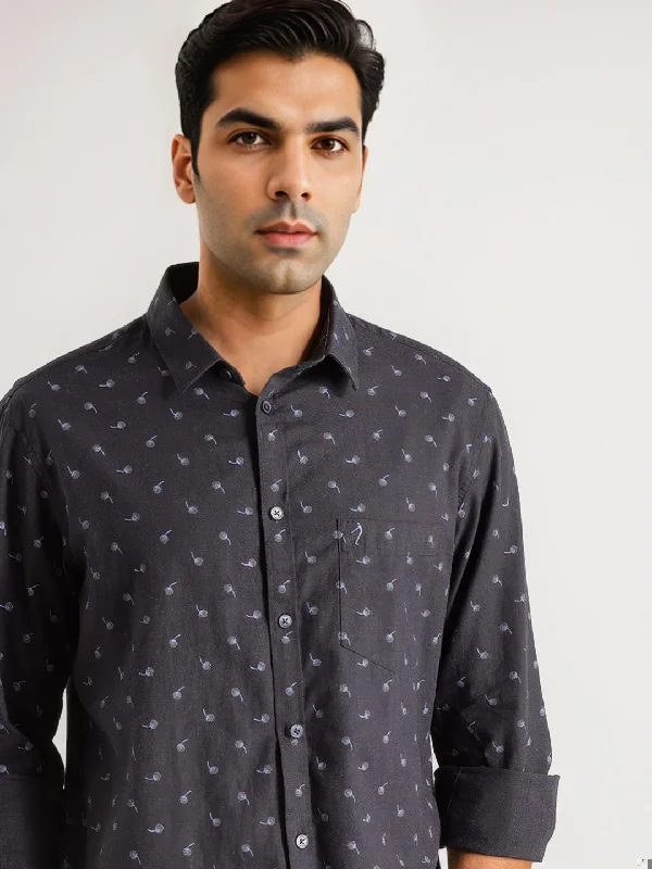 Men Printed Full Sleeve Cotton Shirt Polished Men's Satin