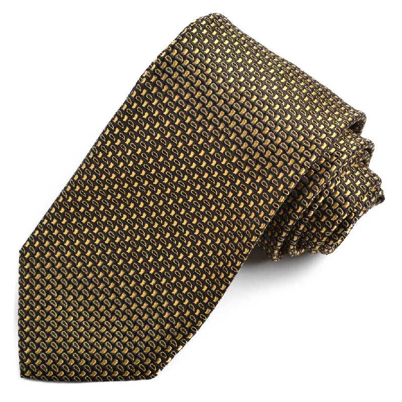 Black and Gold Micro Teardrop Woven Silk Jacquard Tie by Dion Neckwear Trendy Men's Oversized