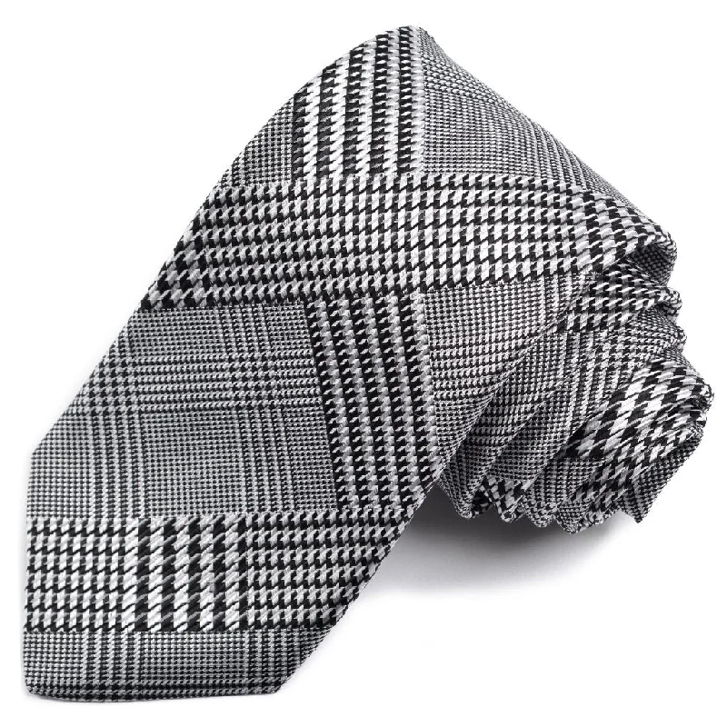 Black, Grey, and White Houndstooth Glencheck Woven Silk Jacquard Tie by Dion Neckwear Casual Men's Loose