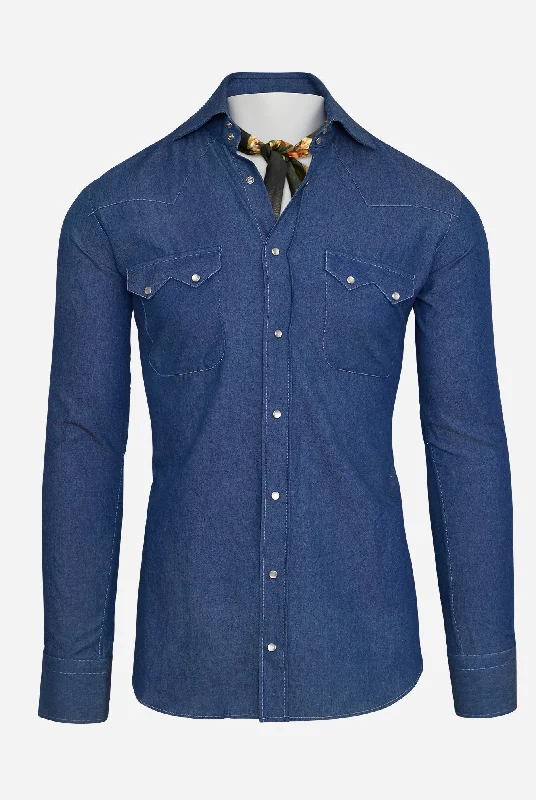 Kacey Texas Western Shirt in Medium Denim Elegant Men's Cashmere