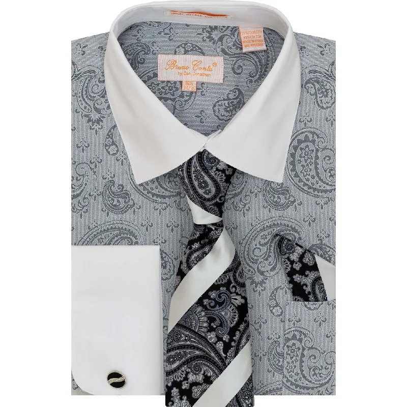 BRUNO CONTE SHIRT&TIE SET/Bc1156 Trendy Men's Scandinavian