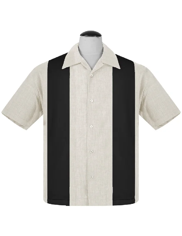 PopCheck Double Panel Bowling Shirt in Stone/Black Bold Men's Statement