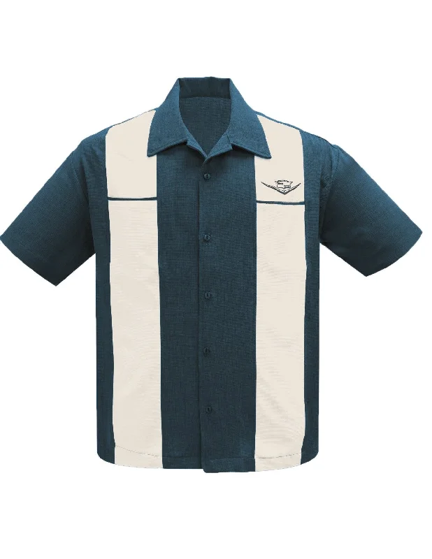 Classic Cruising Bowling Shirt in Teal/Cream Adventure