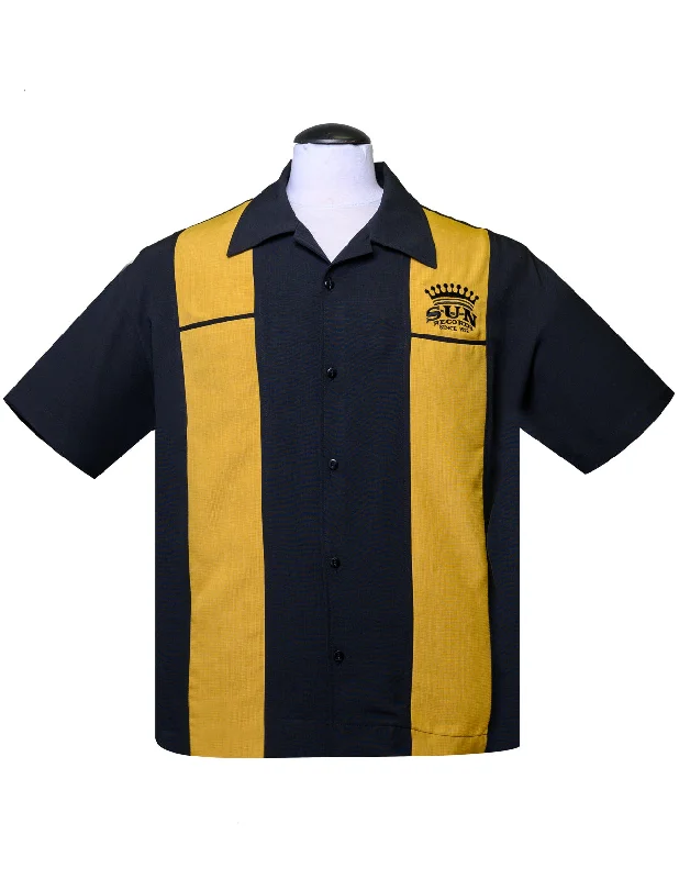 Sun Crown Panel Bowling Shirt in Black/Gold Bowling Elegant Men's Cashmere