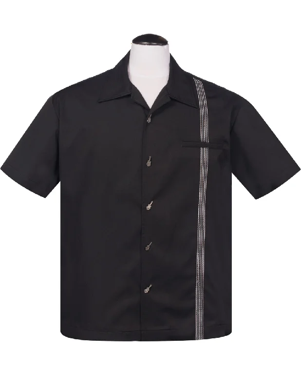 The Six String Bowling Shirt in Black Traditional Men's Wool