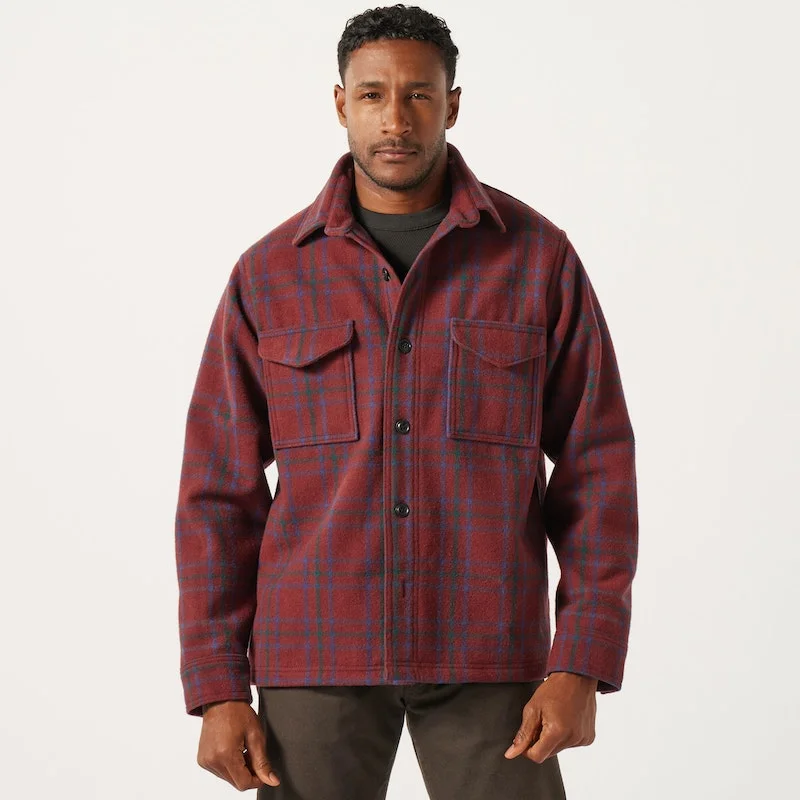 FILSON SEATTLE WOOL JAC-SHIRT IN DEEP RED BLUE GREEN Sleek Men's Metallic