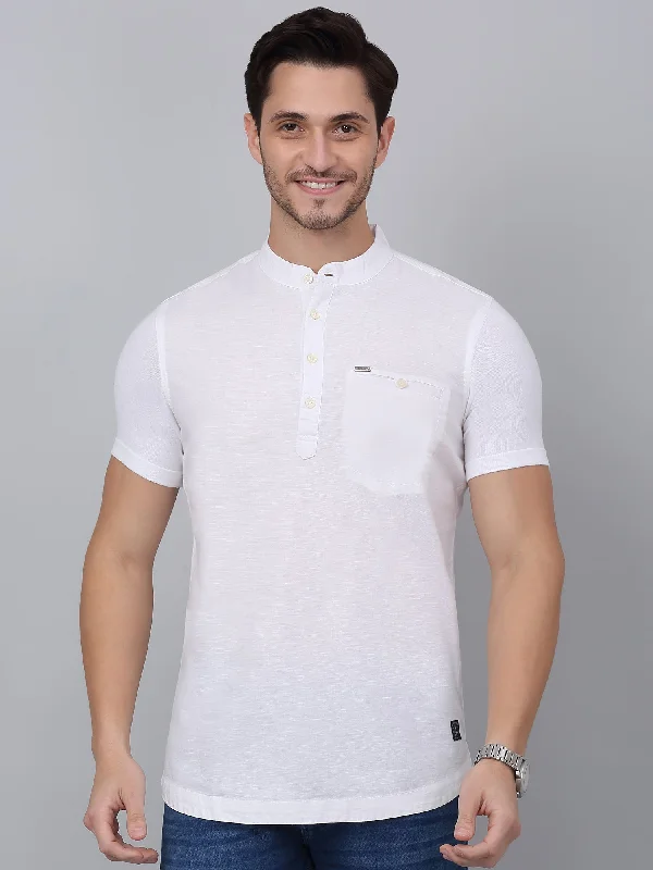 Men's White Casual Plain Half sleeve Shirt Kurta Confident Men's High