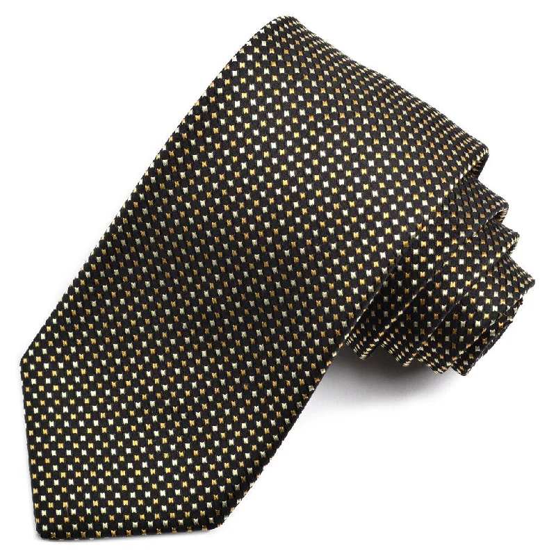 Black, Gold, and Light Gold Micro Neat Woven Silk Jacquard Tie by Dion Neckwear Monochromatic All