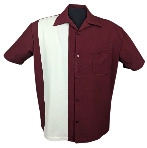 PopCheck Single Wide Panel Bowling Shirt in Ruby/Cream British Gentleman Style