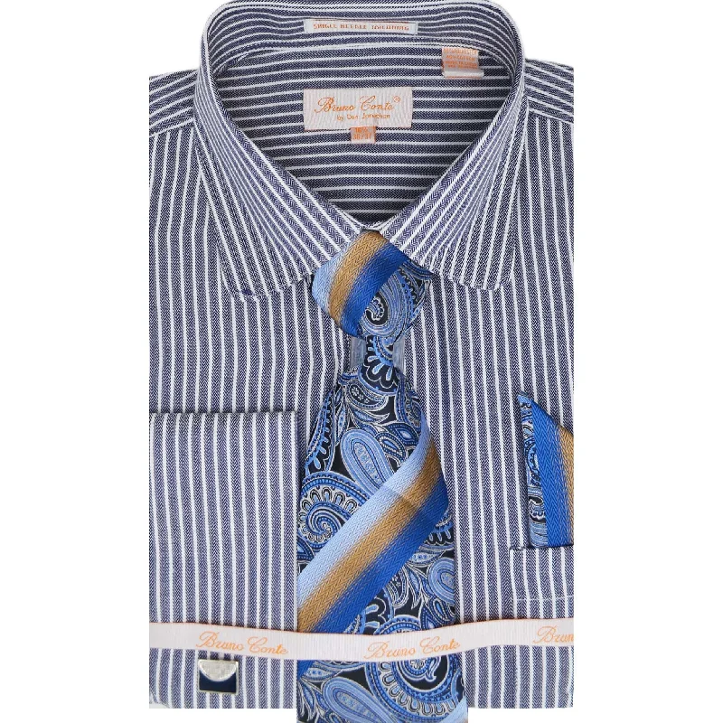 BRUNO CONTE SHIRT& TIE SET/Bc1170 Refined Men's Classic 