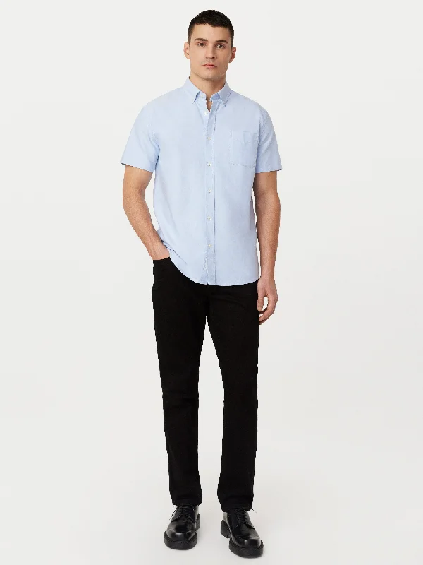 The Jasper Short Sleeve Oxford Shirt in Medium Blue Business