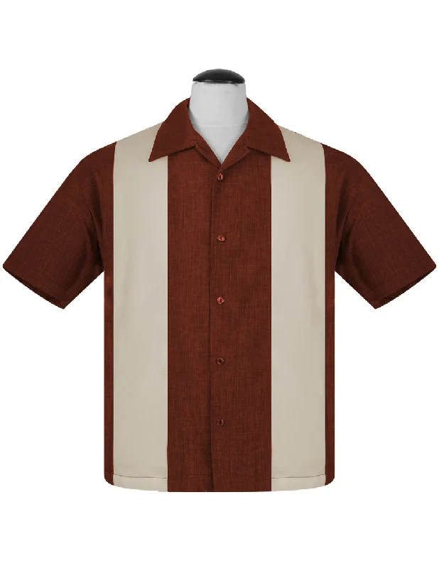 PopCheck Double Panel Bowling Shirt in Rust/Stone Earthy Men's Hemp