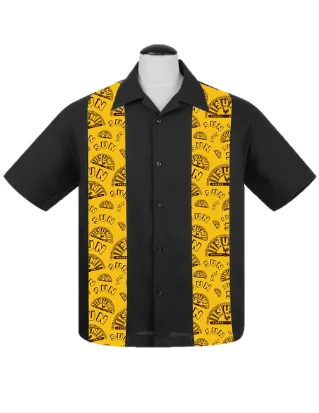 Sun Logo Mini Panel Bowling Shirt in Black Casual Men's Japanese 