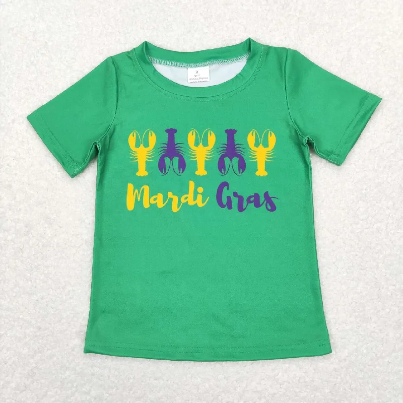 BT0501  Mardi Gras Yellow Green Crawfish Boys Short Sleeve Top T-shirts Practical Men's Multi