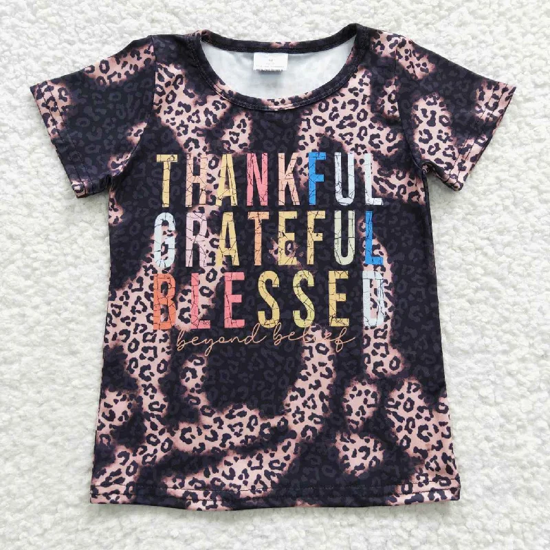 GT0193 Thankful Grateful Blesses Black Leopard Girls Short Sleeve Top T-shirts Dynamic Men's Moto