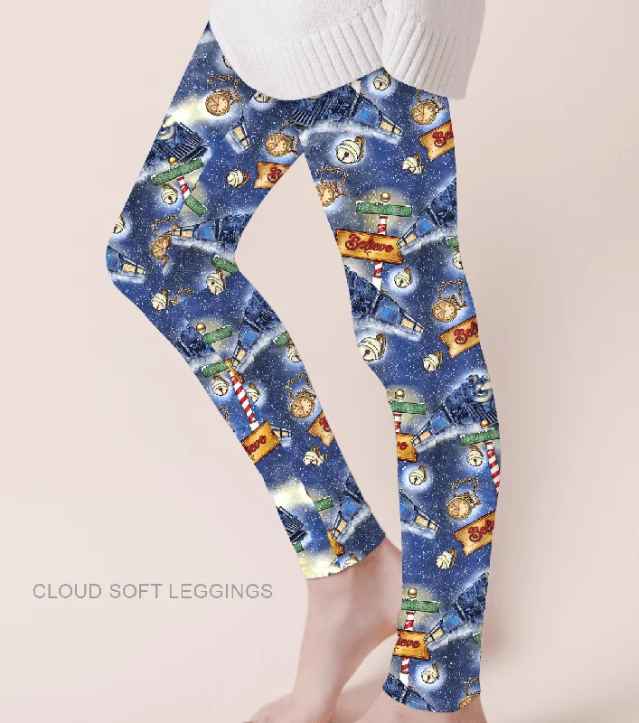 Merry & Bright Polar Express - Adult & Kids Casual Cloud Soft Yoga Band Leggings Streetwear Style