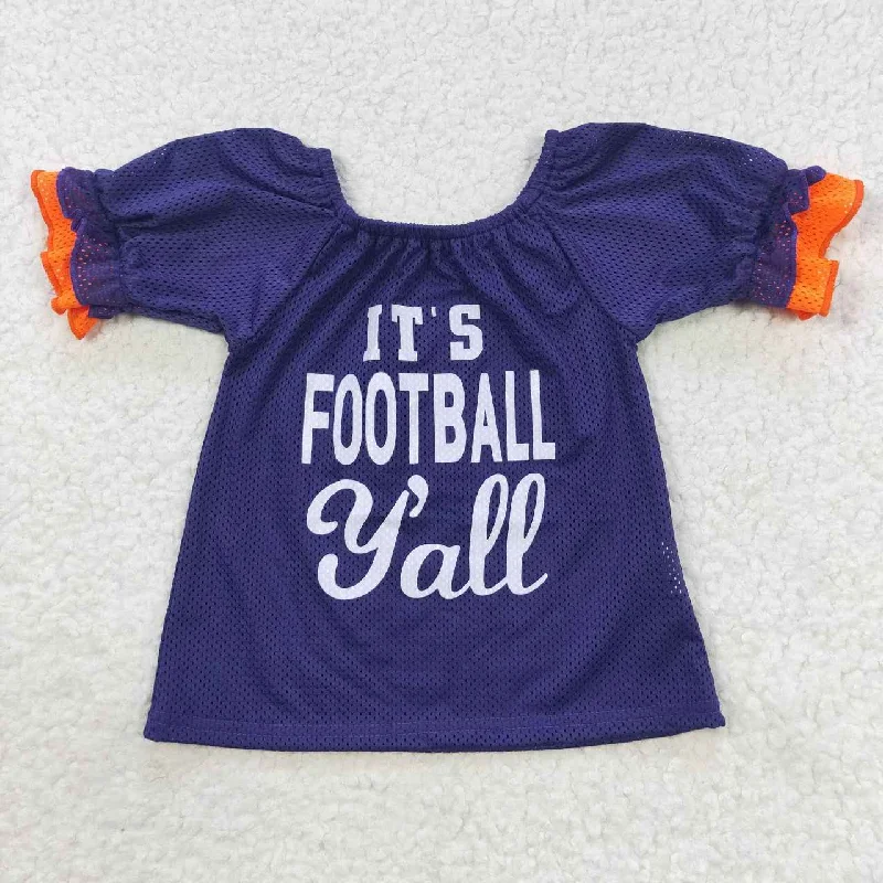 GT0275 Purple Orange It's Football Yall Girls Short Sleeve Top T-shirts Trendy Men's Oversized