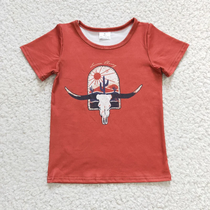 GT0106 Red Highland Cow Girls Short Sleeve Top T-shirts Street