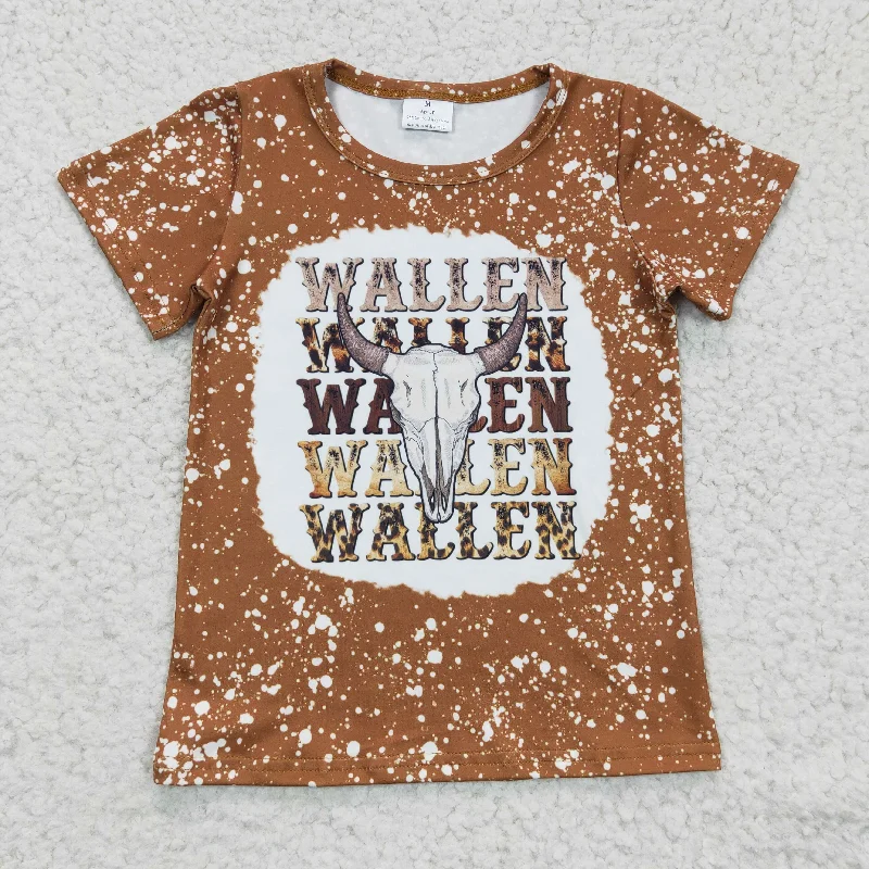 GT0115 Brown Bleach Wallen Highland Cow Girls Short Sleeve Top T-shirts Practical Men's Quick