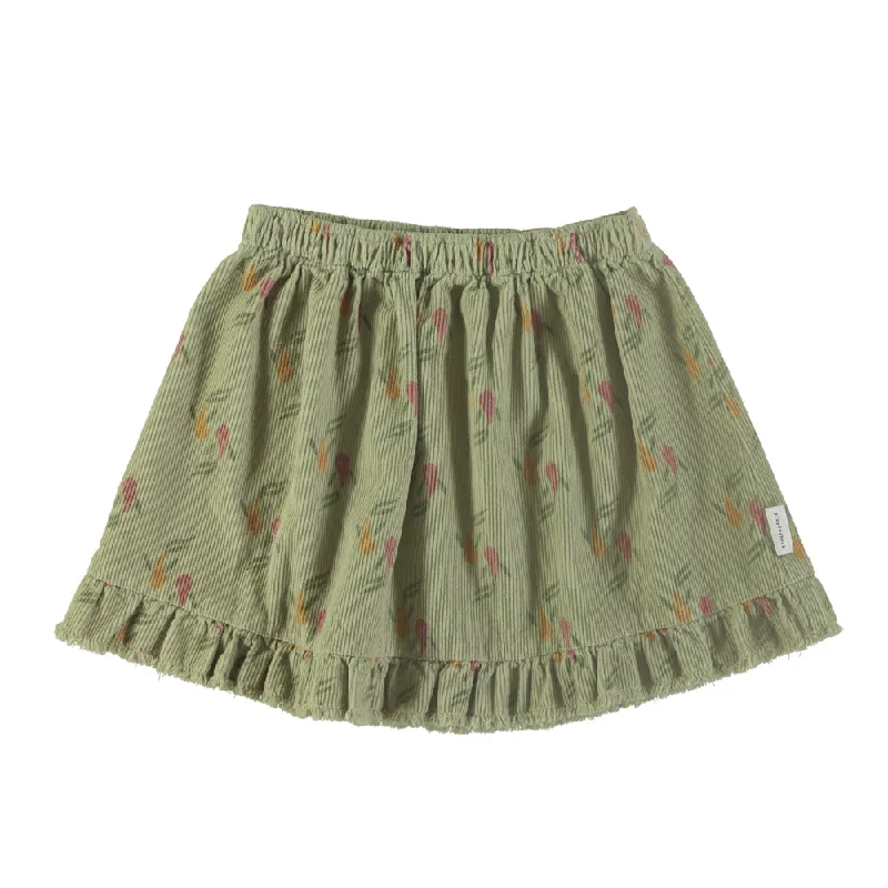 Piupiuchick Knee lenght skirt w/ ruffles | Sage green w/ multicolor fishes Business