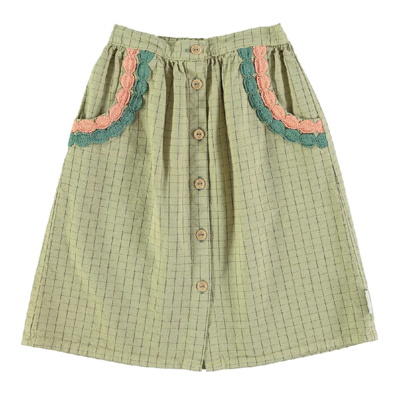 Piupiuchick Long skirt | Sage green checkered Monochromatic Office Style