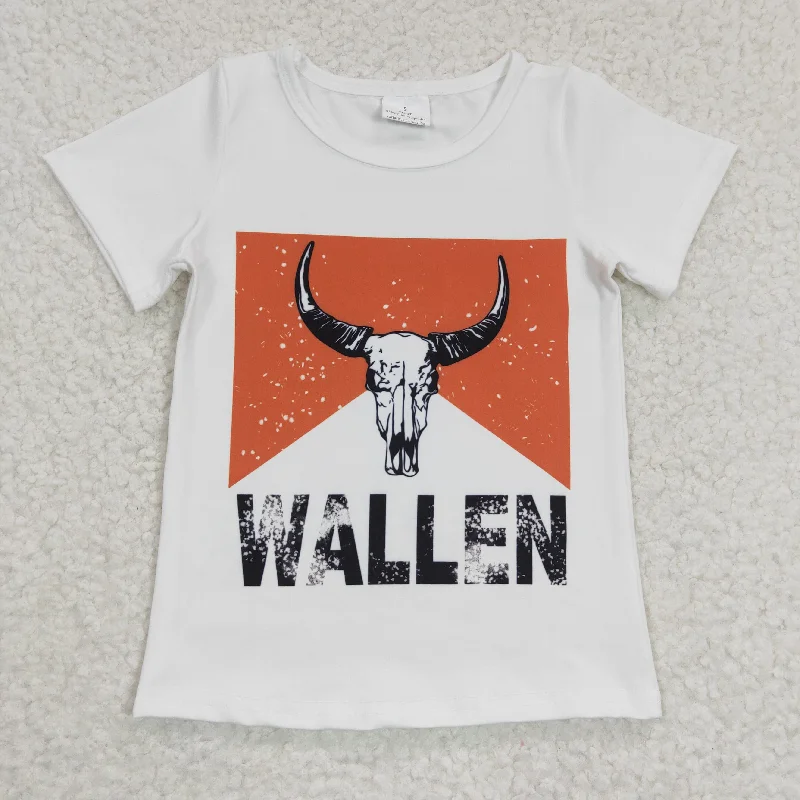 GT0146  Brown Bleach Wallen Highland Cow Girls Short Sleeve Top T-shirts Traditional Men's Country