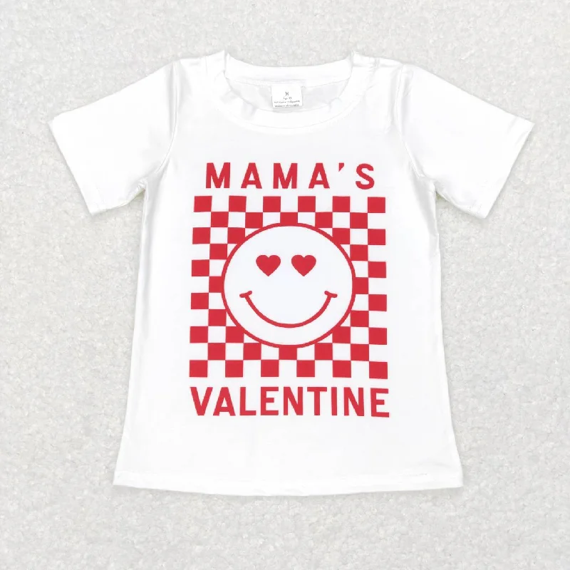 BT0445 mama's Valentine Love Red  Boys Short Sleeve Top T-shirts Hip Men's Urban