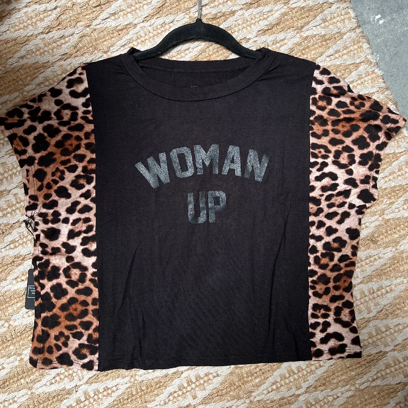 Woman Up Black Leopard Boxy Tee Casual Men's Loose