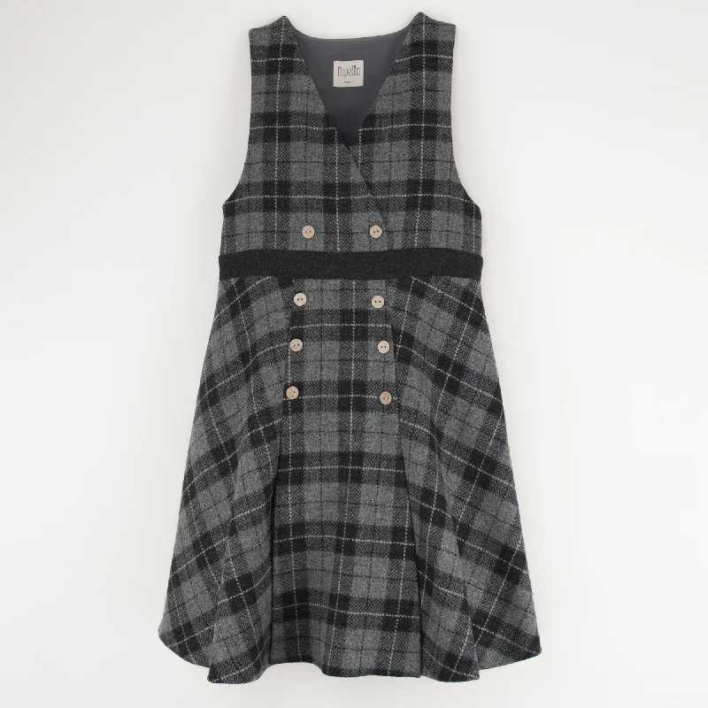 Popelin Grey Check Woollen Dress With Pleats Beach