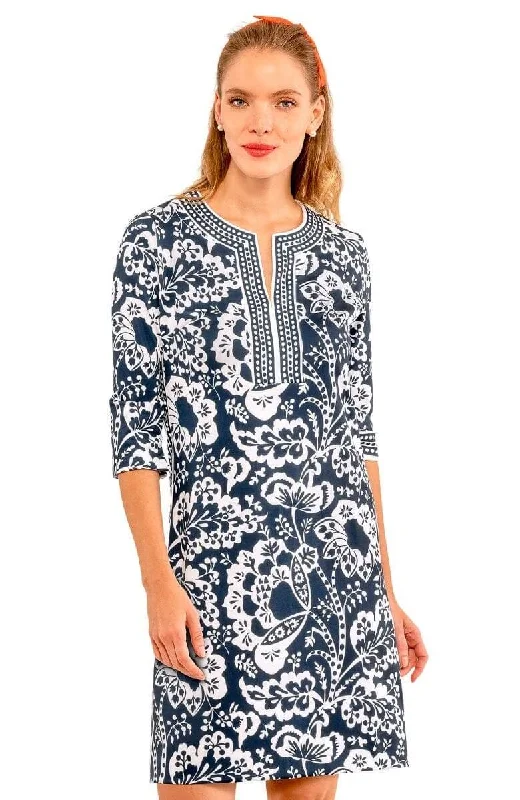 Gretchen Scott Split Neck Flora Dress - Navy Rugged Men's Outdoor 