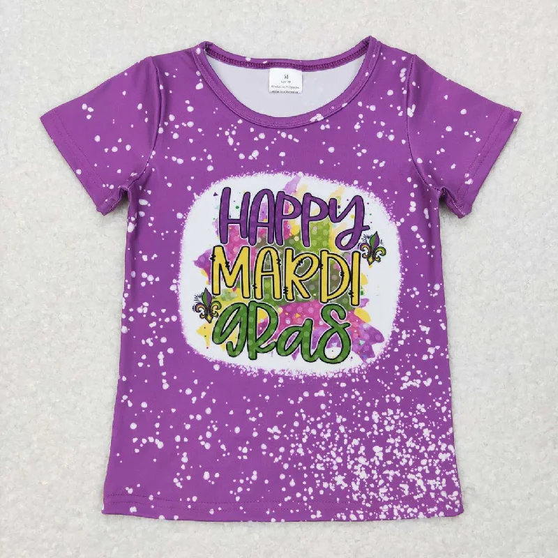 GT0374  Purple happy mardi gras Boys Short Sleeve Top T-shirts Tailored