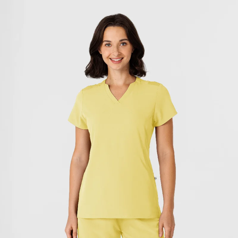 Nova Women's Flex-n-Reach Shoulder Panel V-Neck Scrub Top - Sunshine Yellow Refined Men's Velvet