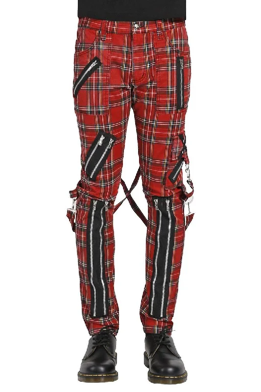 Tripp Mens Punk Bondage Pants [Red Plaid] Monochromatic All