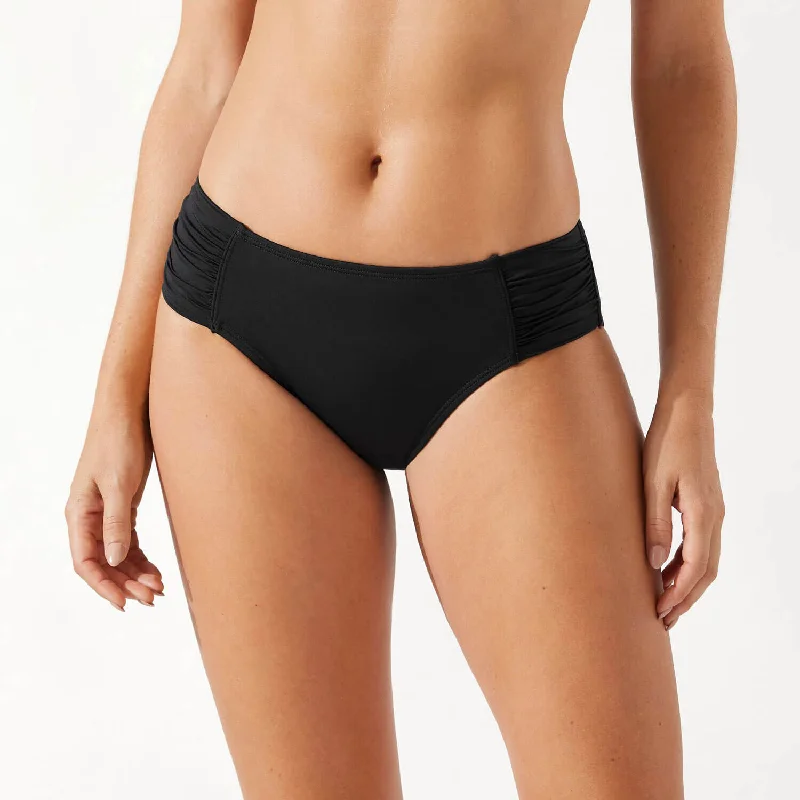 Tommy Bahama Pearl High Waist Side Shirred Bikini Bottom - Black* Trendy Men's Scandinavian