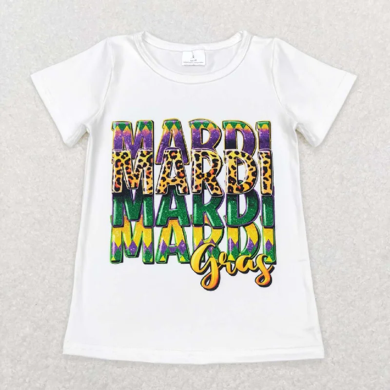 GT0442 Mardi Gras Girls Short Sleeve Top T-shirts Athletic Men's High