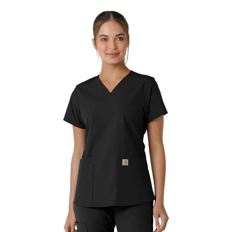 Carhartt Force Essentials Women's V-Neck Knit Panel Scrub Top - Black Athletic Men's Compression