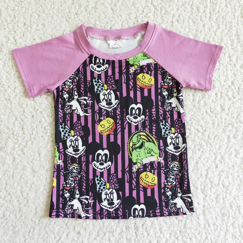 BT0041 Halloween Purple Cartoon Boys Short Sleeve Top T-shirts Confident Men's Power