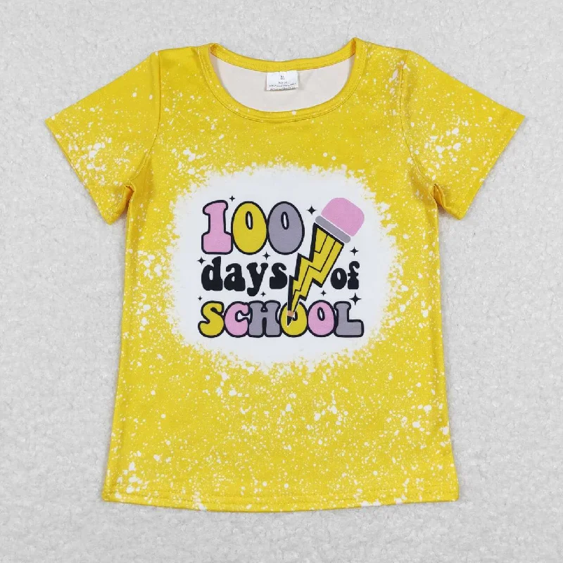 GT0387 Yellow 100 days of  school Girls Short Sleeve Top T-shirts Relaxed Men's Beach