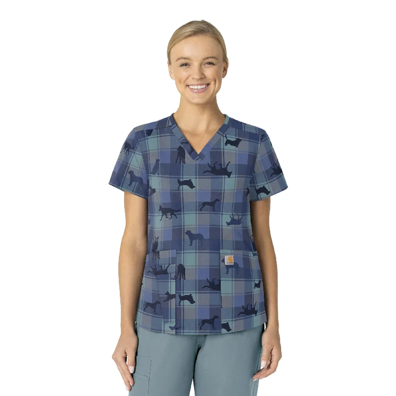 Carhartt Women's V-Neck Print Scrub Top - Faithful Friends Navy Edgy Men's Punk