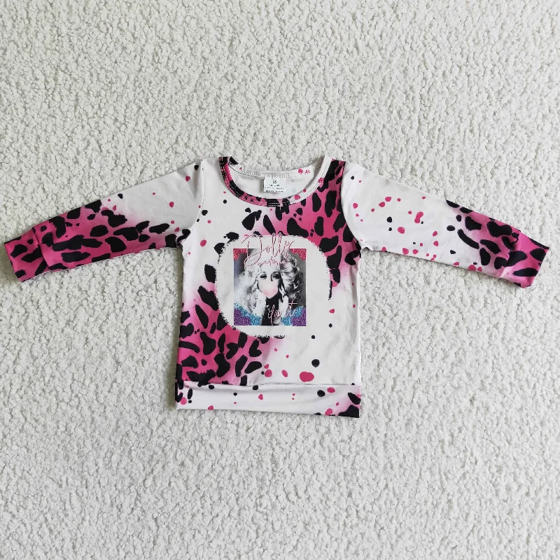 GT0010 Pink Leopard Singer Girls Long Sleeve Top T-shirts Dapper Men's Bow